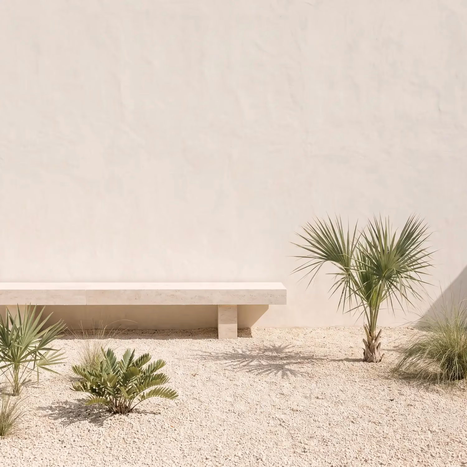 Stone bench in a native garden courtyard
