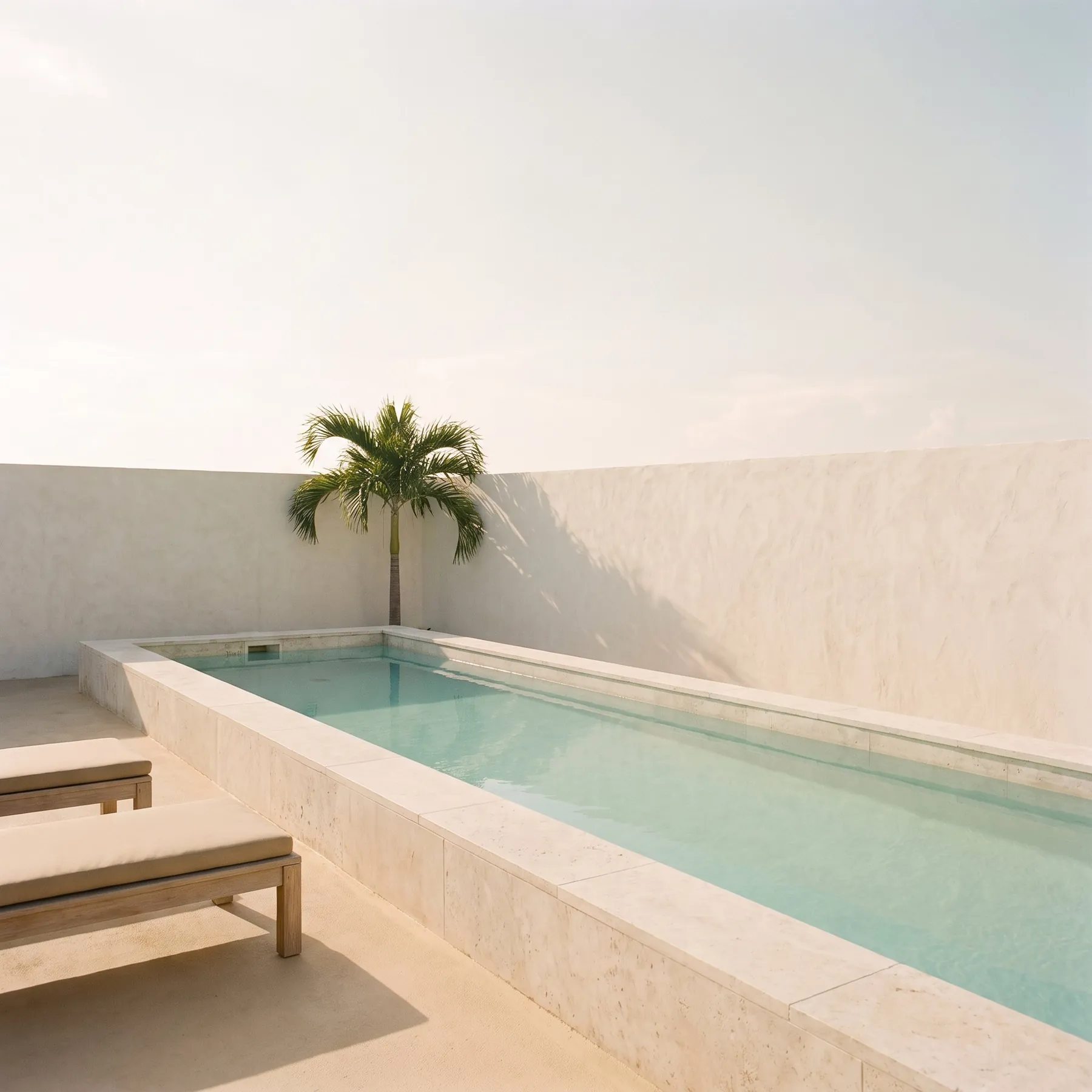 Pool and sun loungers under trees