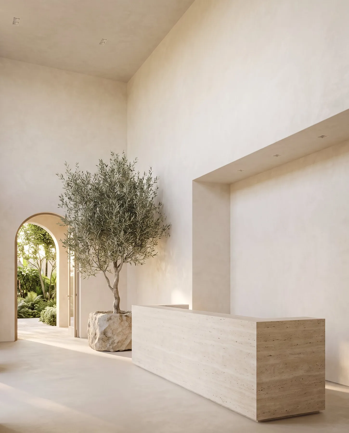 Sales gallery lobby with a tree